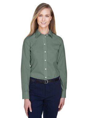 Devon & Jones Ladies' Crown Collection Solid Broadcloth Dill Green Dress Shirt
